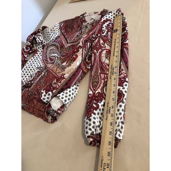 Chico’s Women Sz 1 Printed Bumper Jacket Size Full Zipper Front Boho High Neck - Picture 8 of 9